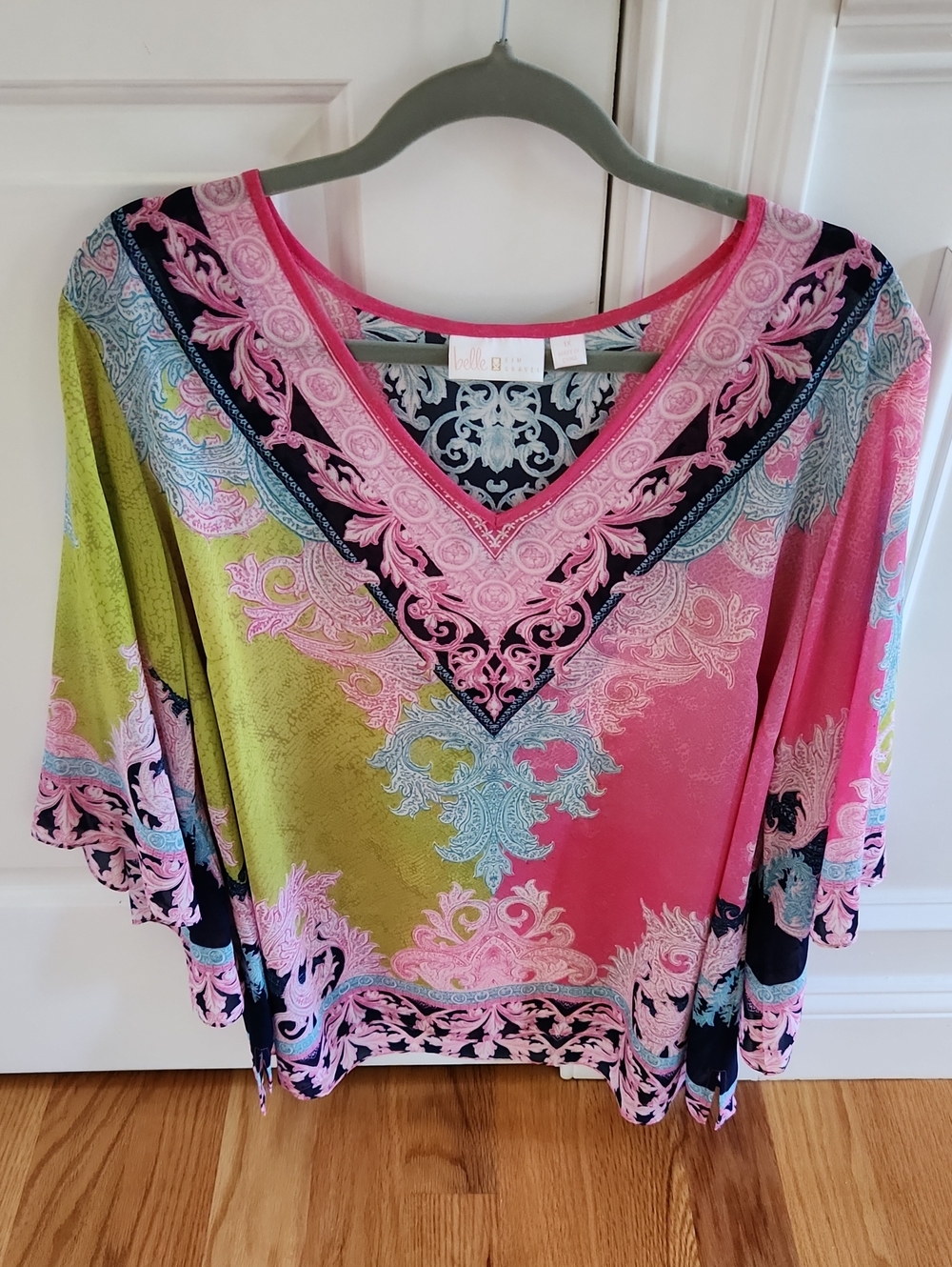 Belle by Kim Gravel, Blouse, Pink Multi Paisley V-Neck Tunic with Matching Top